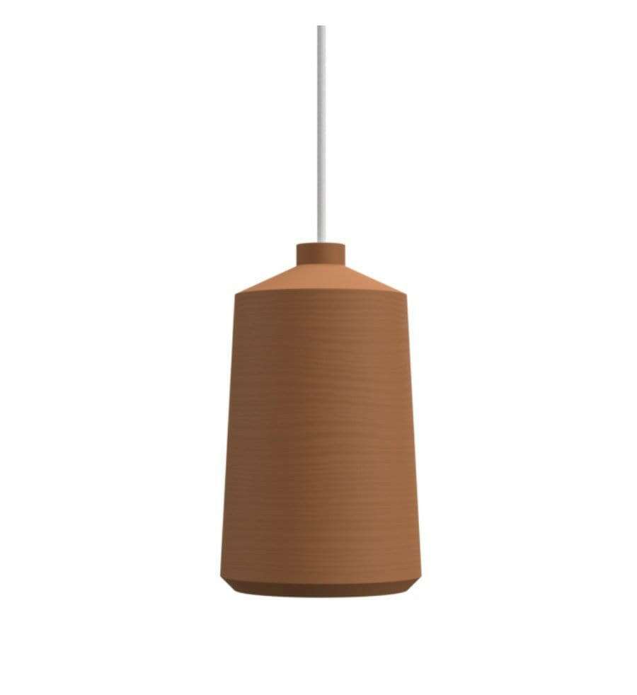 POTT Lighting Flame Pendant handmade terracotta pendant lamp with natural exterior and white glazed interior
