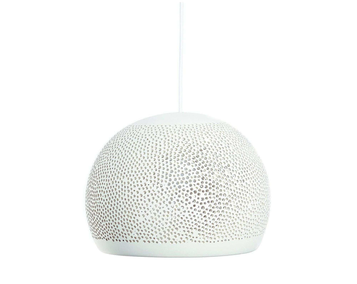 POTT Lighting SpongeUp Pendant in white with textured spongy surface and dome shape