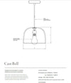 Robert Gordon Bell Light large ceramic dome pendant with suspension kit and E27 bulb fitting design schematic