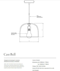 Robert Gordon Bell Light large ceramic dome pendant with suspension kit and E27 bulb fitting design schematic