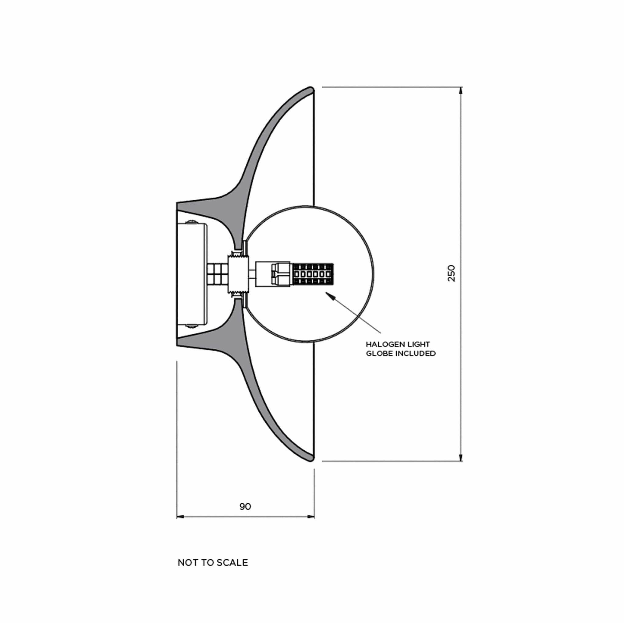 Robert Gordon Dish Wall Sconce ceramic side view with dimensions and halogen light globe included