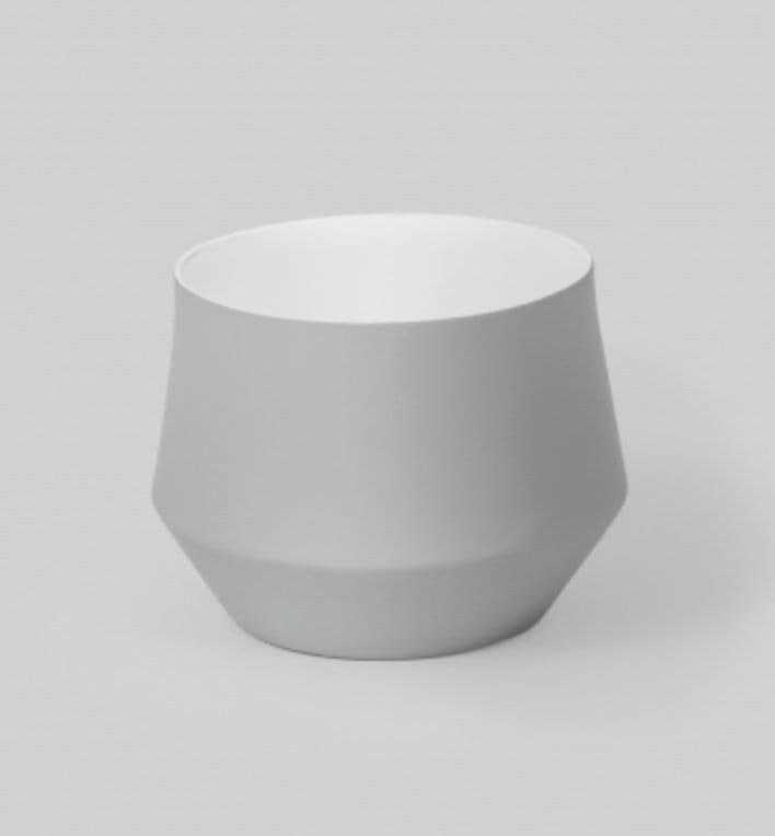 Samso Pot small grey porcelain planter with matt silicone exterior and high gloss interior, 14cm H x 16cm W, no drain hole.