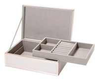 Sara Jewellery Box large blush glass box with removable velvet-lined compartments for organized jewelry storage