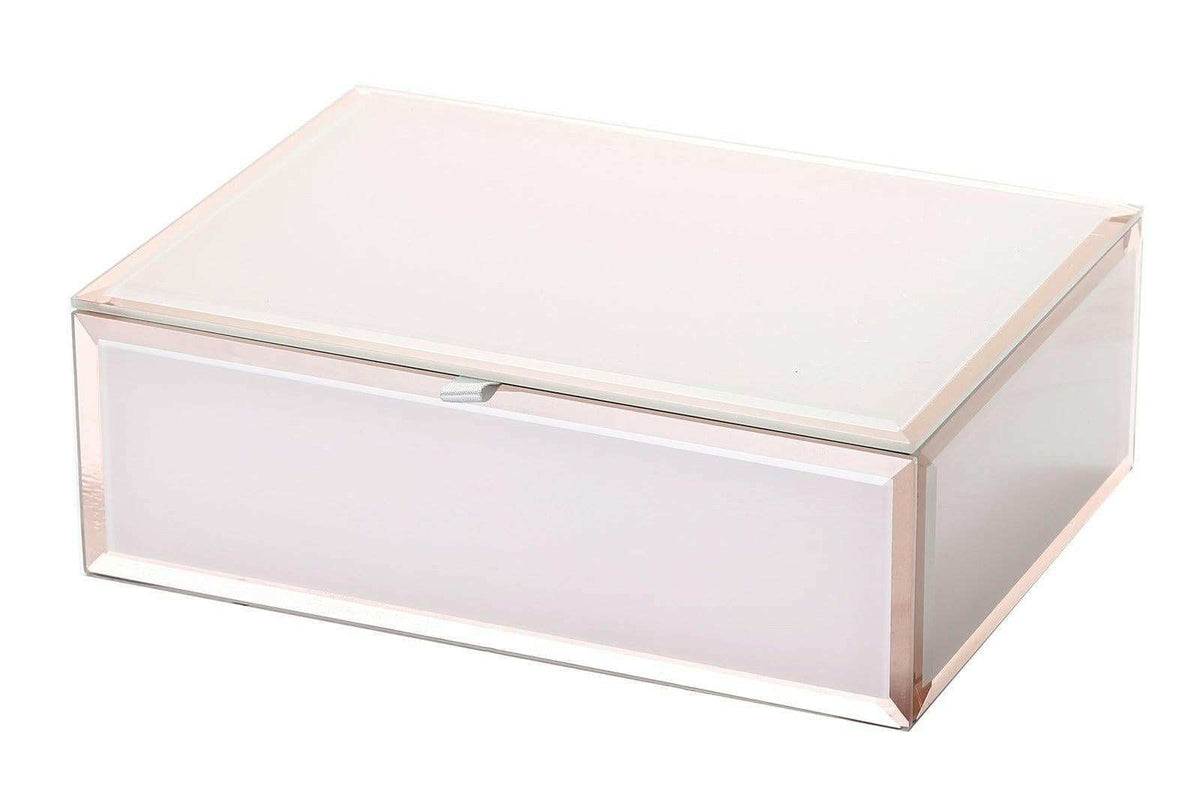 Sara Jewellery Box medium blush glass with bevelled edges and grey velvet lining
