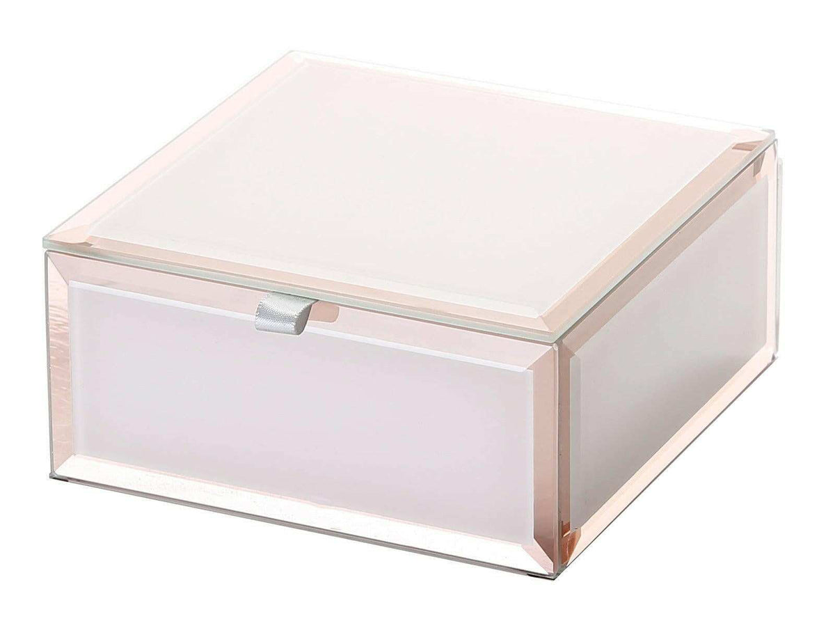 Sara Jewellery Box blush small glass box with bevelled edges and grey velvet lining