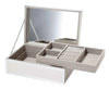 Sara Jewellery Box large nude glass design with grey velvet lined compartments and mirror
