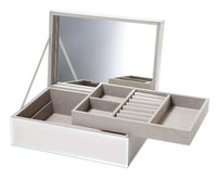 Sara Jewellery Box large nude glass design with grey velvet lined compartments and mirror
