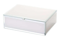 Sara Jewellery Box medium size with bevelled glass and grey velvet lining, nude color, rectangular vintage design