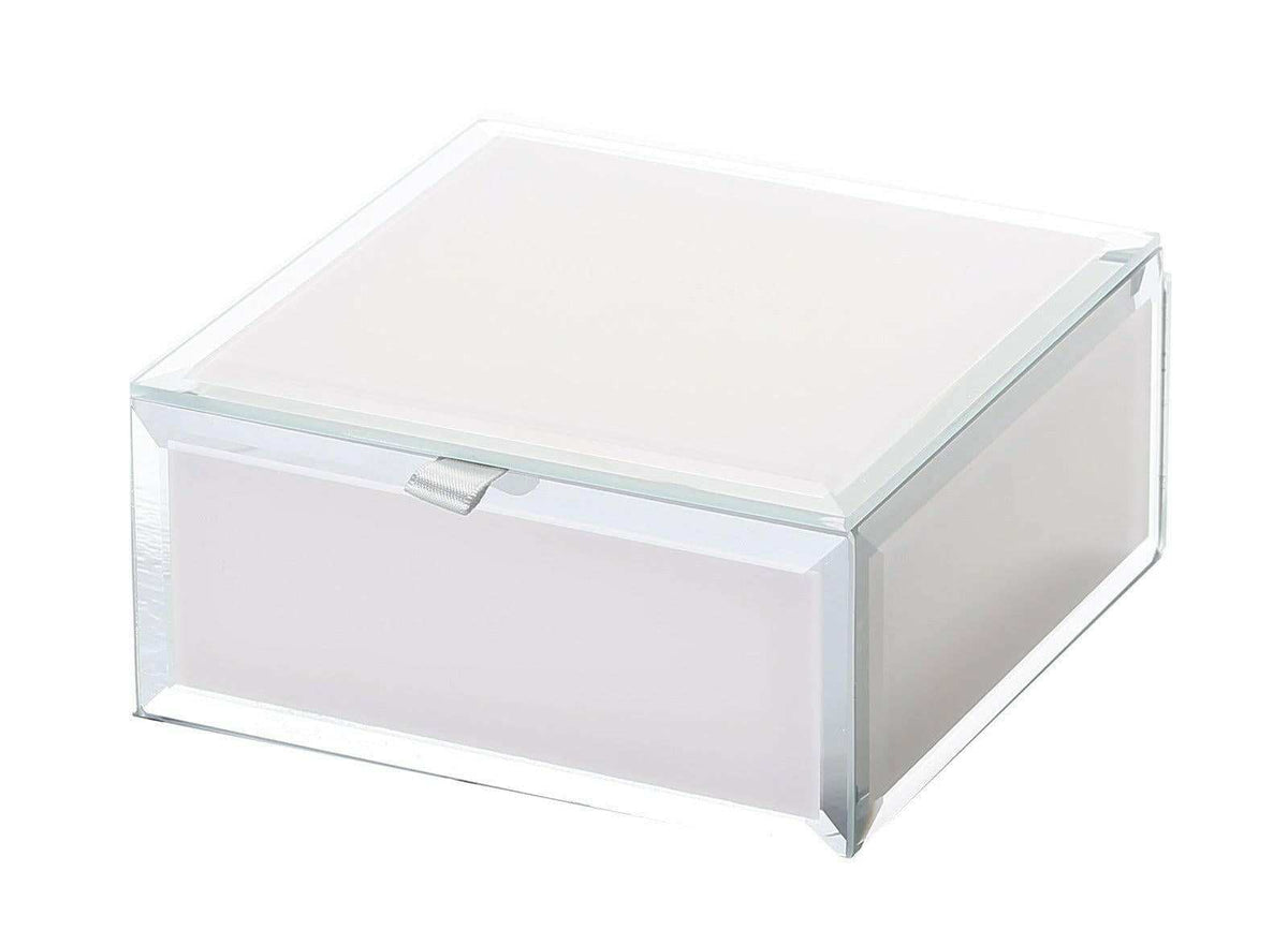 Sara Jewellery Box small nude glass with beveled edges and grey velvet lining