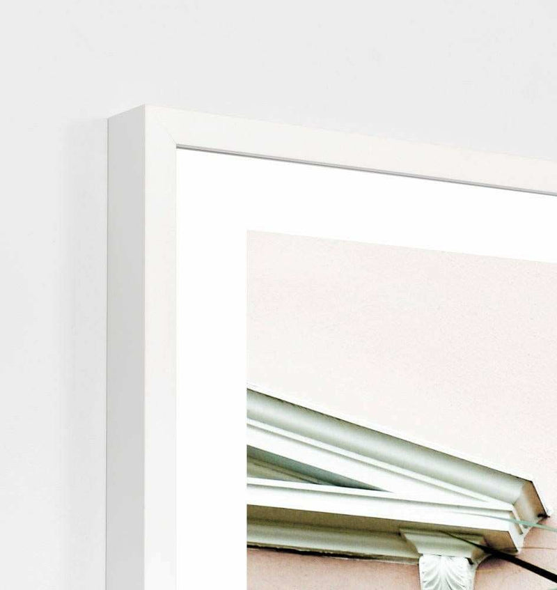 White framed Middle of Nowhere 'Shaded Entrance' photographic print with glass, modern wall art.