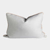norsu Studio Cushion in Lindeman Snow fabric with blush piping, rectangular soft decorative pillow