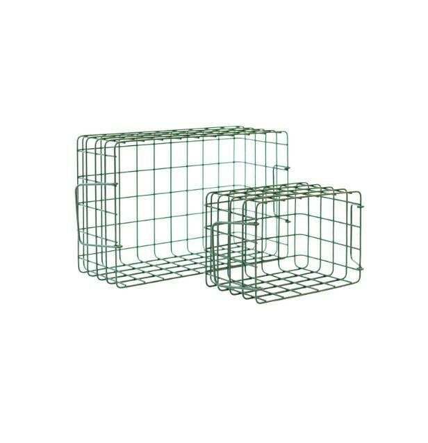 Set of olive baskets including one large and two small wire baskets for locker storage and organization