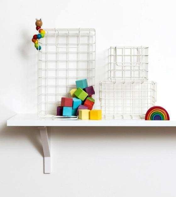 Set of chalk baskets in creamy white designed for locker storage with one large and two small sizes