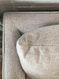 Close-up view of Custom Norsu Sofa 2.5 seater in Wells Driftwood fabric showing textured upholstery and cushion detail