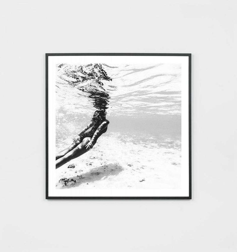 Middle of Nowhere black and white tropical dive photographic print framed in black