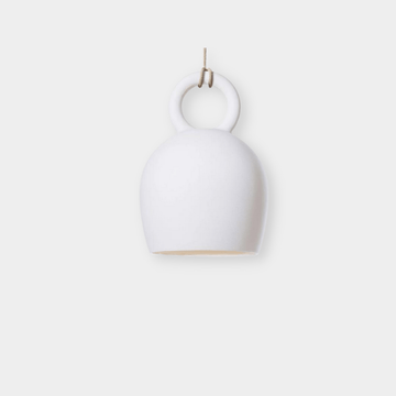 White POTT Lighting Calo Pendant with bell shape and jute rope, handmade in Southern Spain