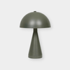 GlobeWest Easton Dome Lamp in olive green metal with modern mushroom shape and solid pedestal base