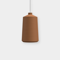 POTT Lighting Flame Pendant terracotta pendant lamp with natural textured exterior and white glazed interior, handmade in Southern Spain