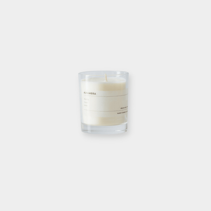 Grace and James Alhambra scented soy wax candle with black fig, guava, and amber fragrance, single wick, 40-hour burn time