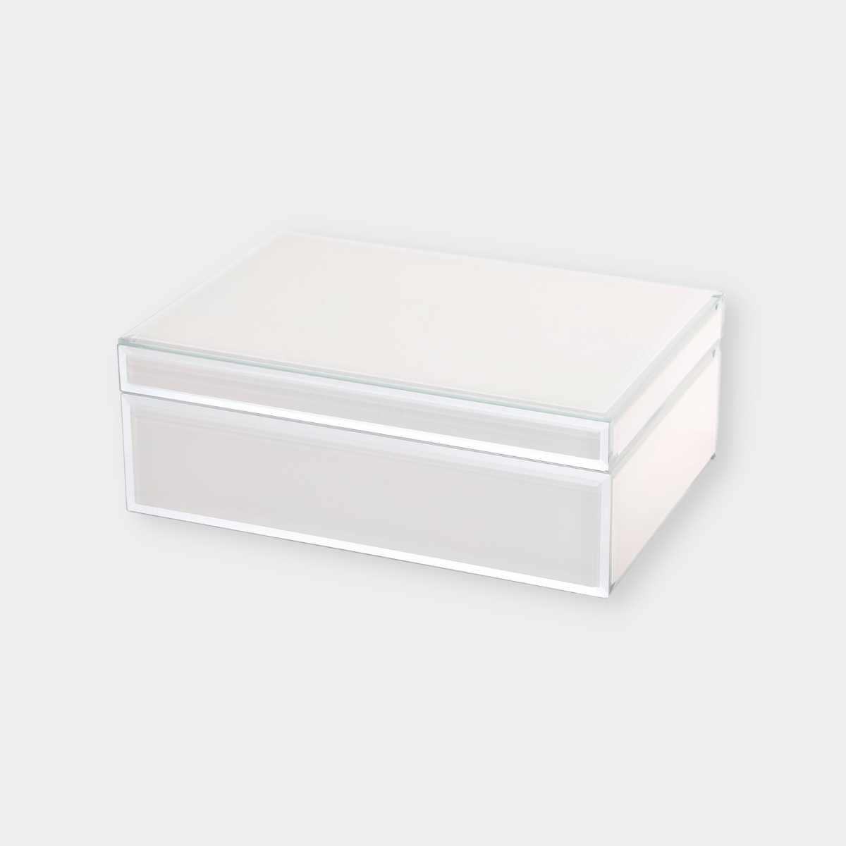 Sara Jewellery Box large nude glass box with grey velvet lining and removable tray for organized jewelry storage