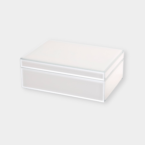 Sara Jewellery Box large nude glass box with grey velvet lining and removable tray for organized jewelry storage