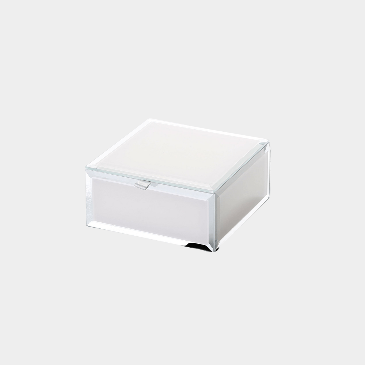 Sara Jewellery Box small nude glass with bevelled edges and ribbon tab lid