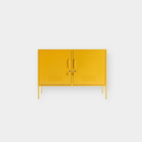 Yellow Mustard Made Locker The Lowdown with double doors, handles, locks, and air vents for console or office storage