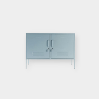 Mustard Made Locker The Lowdown Ocean blue metal console cabinet with doors and handles