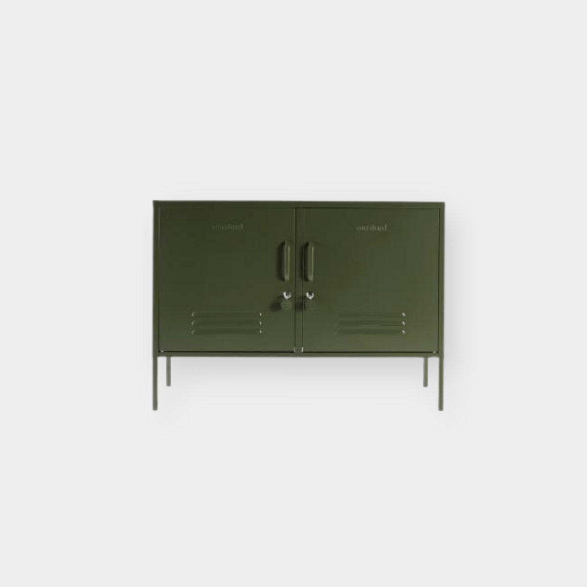 Mustard Made Locker The Lowdown olive green metal storage cabinet with handles and locks