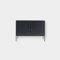 Mustard Made Locker The Lowdown Slate black metal storage cabinet with handles and locks on white background