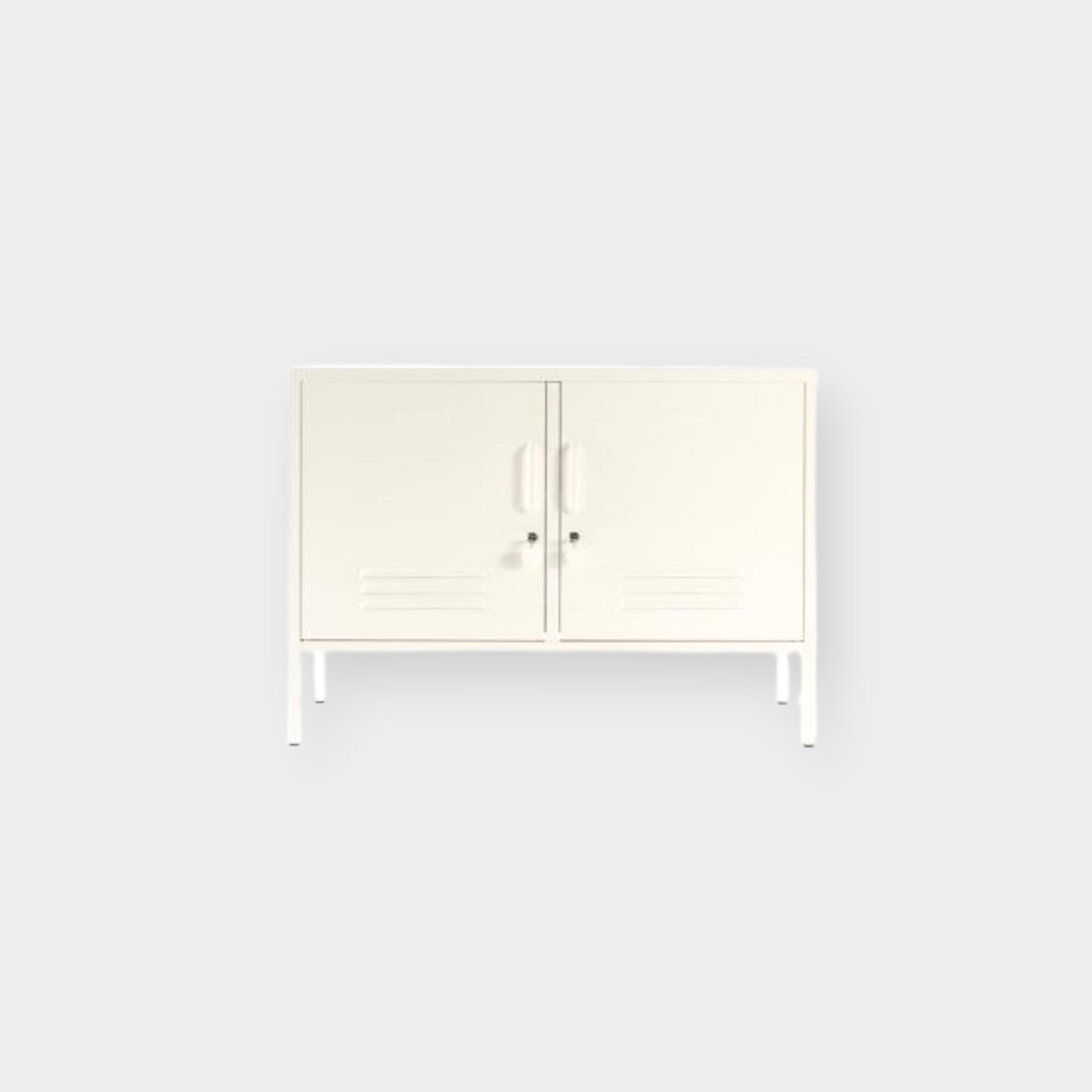 Mustard Made Locker Lowdown Chalk white console storage with handles and locks
