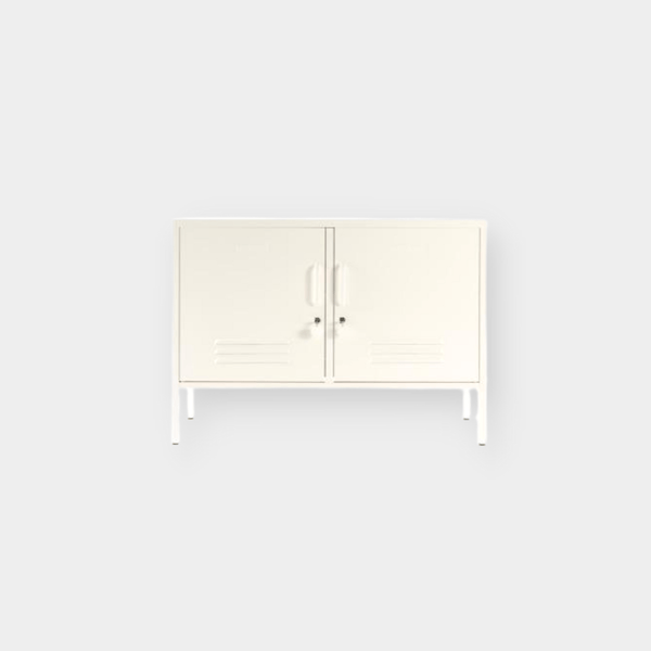 Mustard Made Locker Lowdown Chalk white console storage with handles and locks