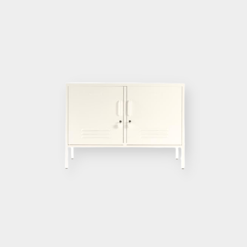 Mustard Made Locker Lowdown Chalk white console storage with handles and locks