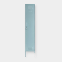 Tall slim blue Mustard Made Locker with vents, handle, and lock in a minimalist style