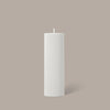 White cream Black Blaze Wide Candle made from plant-based wax with a ribbed column pillar design, unscented and handmade in Sydney.