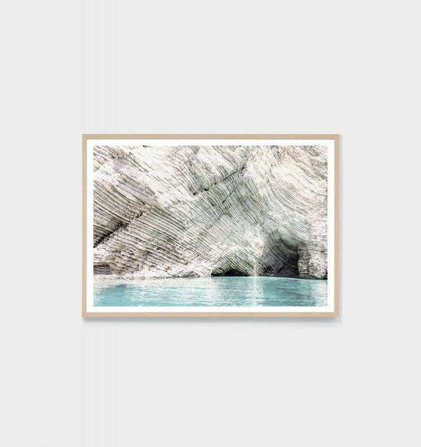 Middle of Nowhere coastal white cliff photographic print framed in oak