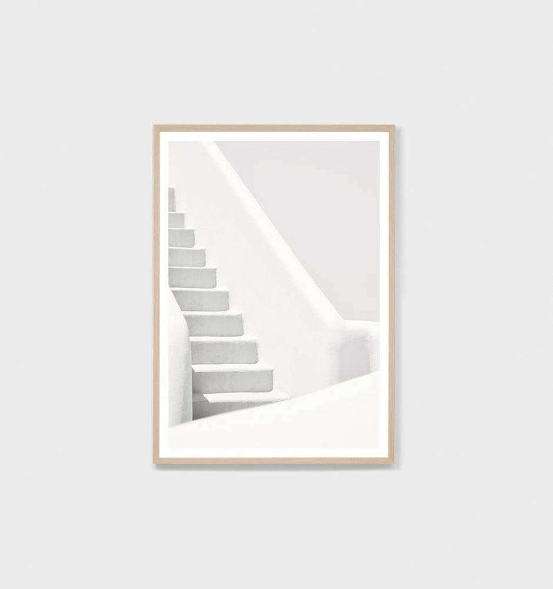Middle of Nowhere whitewashed steps photographic print framed in oak against a light gray background